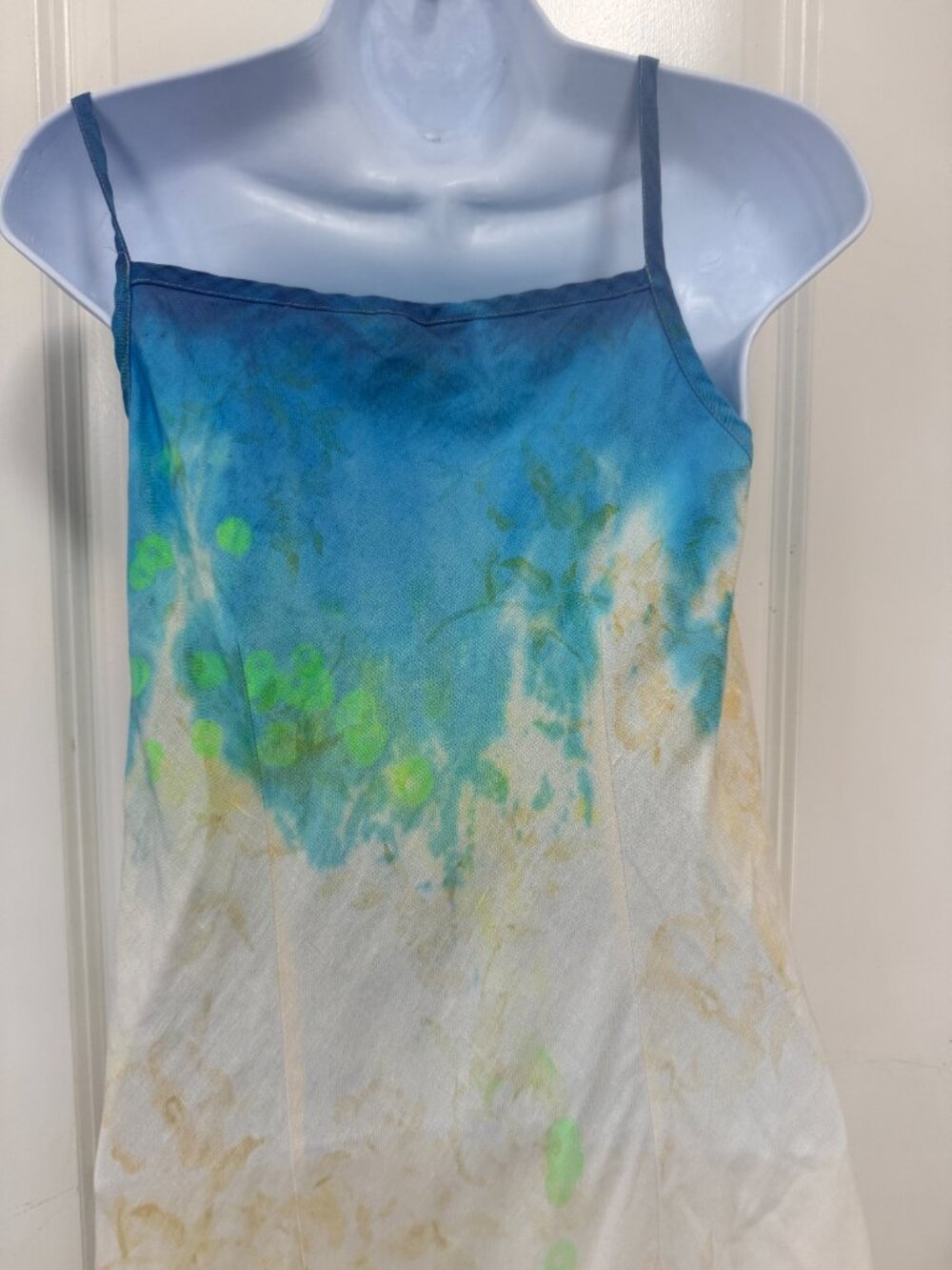 Abercrombie & Fitch Y2K 100% Linen Blue & Yellow Slip Dress Size Small Sundress - Picture 8 of 10